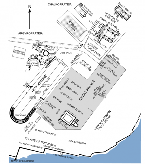 Ο ιππόδρομος στην Κωνσταντινούπολη. Location of the Hippodrome in Constantinople.