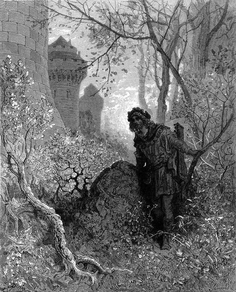 Γκραβούρα του Paul Gustave Doré απο τη σειρά "Οι σταυροφορίες". Ο Μπλοντέλ ακούει τη φωνή του Ριχάρδου του Λεοντόκαρδου.