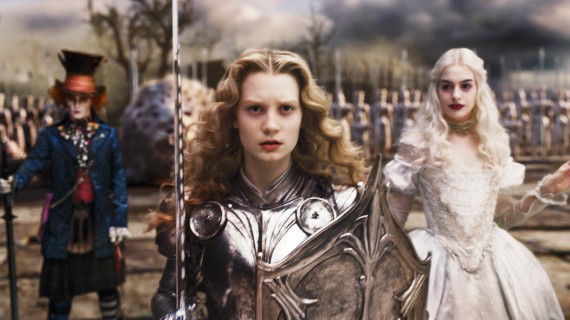 Johnny Depp, Mia Wasikowska and Anne Hathaway in Alice in Wonderland directed by Tim Burton, 2010