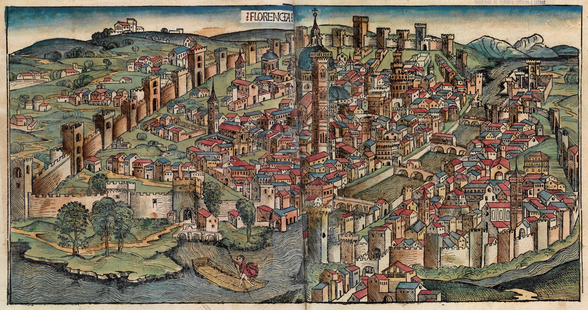 Η Φλωρεντία την εποχή του Μακιαβέλι. Florence in a 1493 woodcut from Hartmann Schedel's Nuremberg Chronicle
