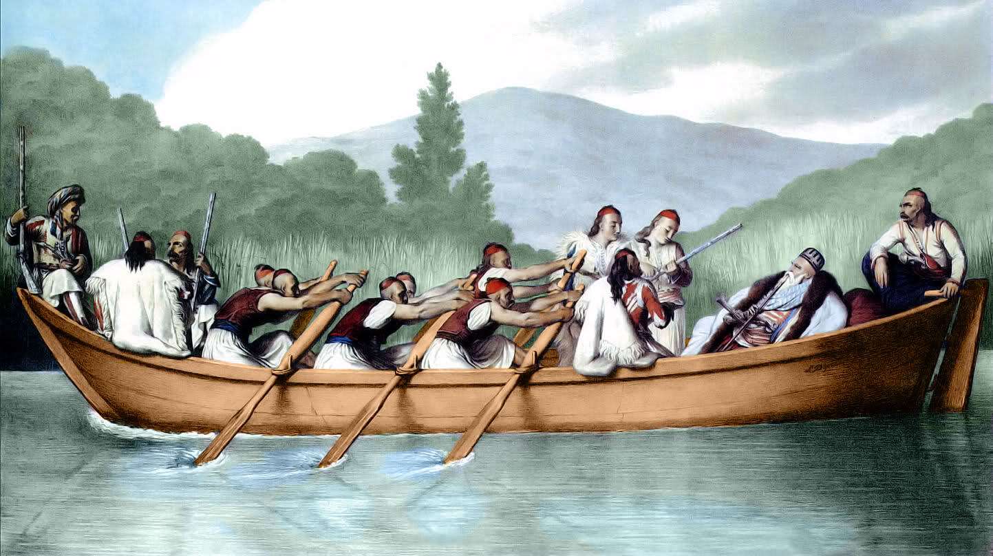 Πίνακας του Louis Dupré. Ο Αλή πασάς στη λίμνη των Ιωαννίνων. Οι στρατιώτες, αν κρίνουμε από το ξύρισμα των κροτάφων και την ενδυμασία τους, είναι πιθανότατα Σουλιώτες