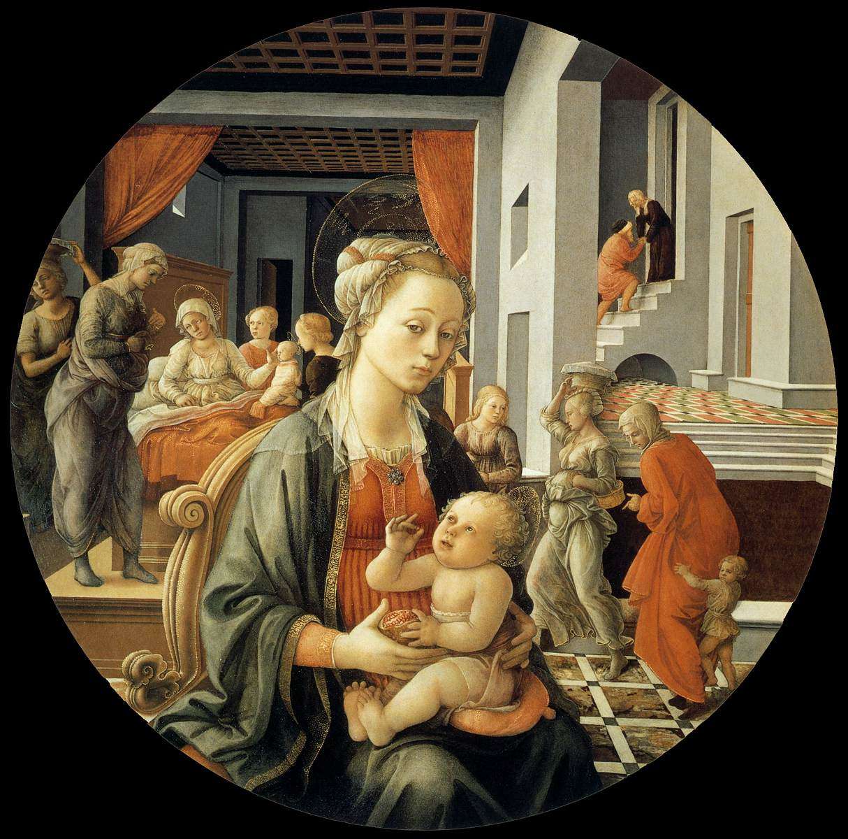 Filippo Lippi, Madonna and Child With Scenes from the Life of St. Anne Italian, 1452 Florence, Pitti Palace