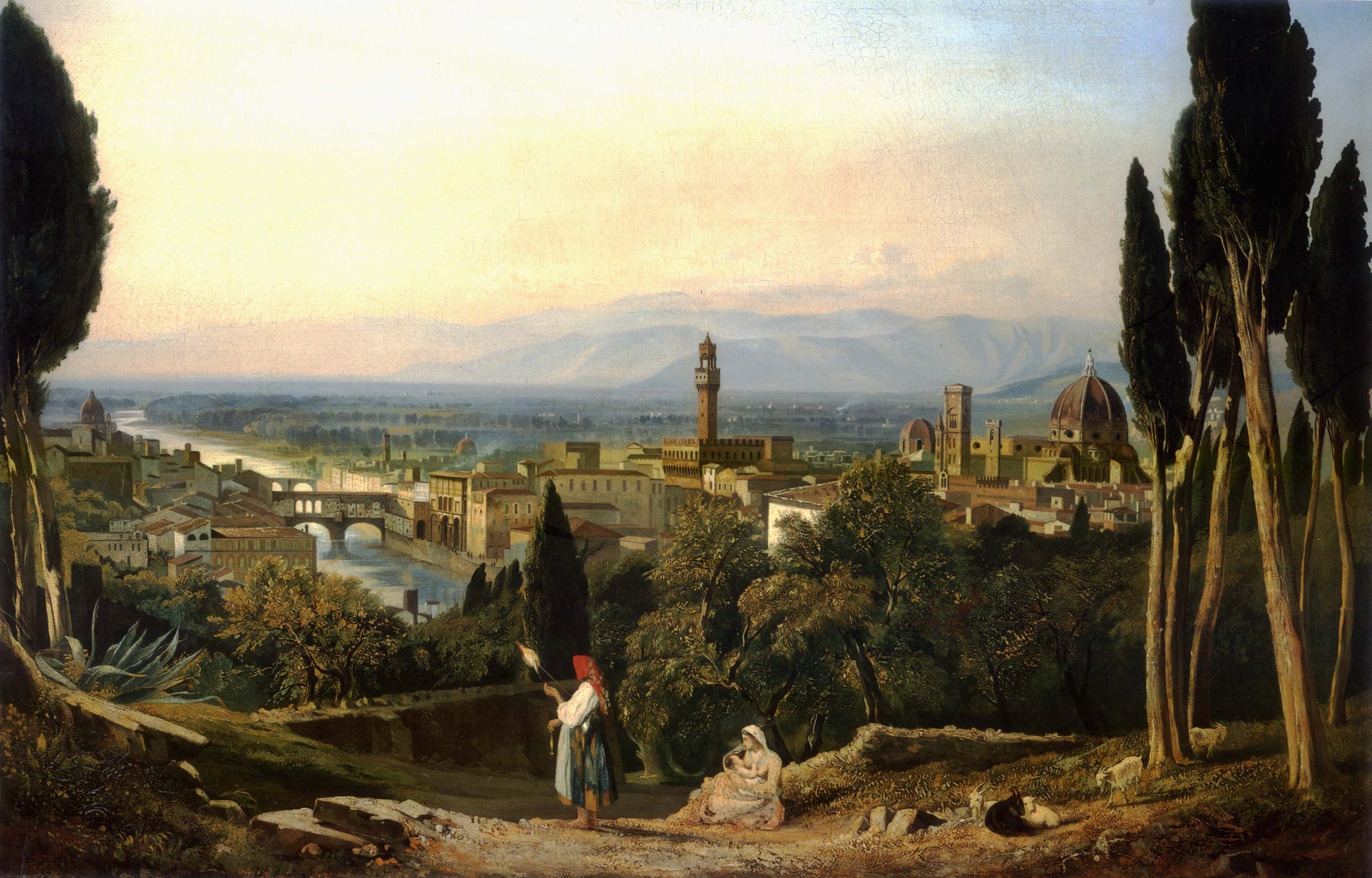 Γουίλλιαμ Τζέιμς Μιούλερ (αγγλικά: William James Müller, 28 Ιουνίου 1812 – 8 Σεπτεμβρίου 1845). Άποψη της Φλωρεντίας και του ποταμού Άρνο από το Σαν Μινιάτο.