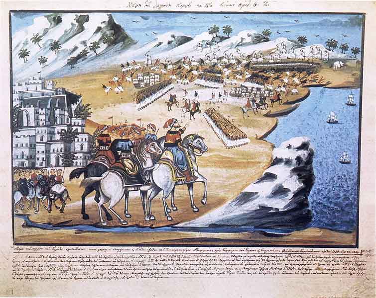 Απεικόνιση της μάχης του Πέτα δια χειρός Παν. Ζωγράφου.
