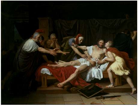 Ο θάνατος του Κάτωνα τού Νεότερου. Έργο τού Λουί-Αντρέ-Γκαμπριέλ Λουσέ (1797)
