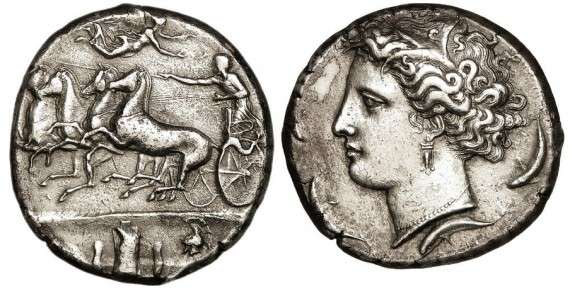 Αρχαίο τετράδραχμο από τις Συρακούσες της Σικελίας, 405 π.Χ.