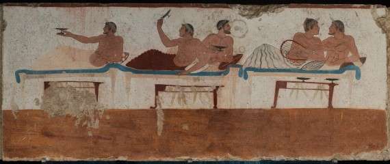 Σκηνή συμποσίου σε τοιχογραφία από τάφο στο Paestum Ιταλίας, 475 π.Χ.