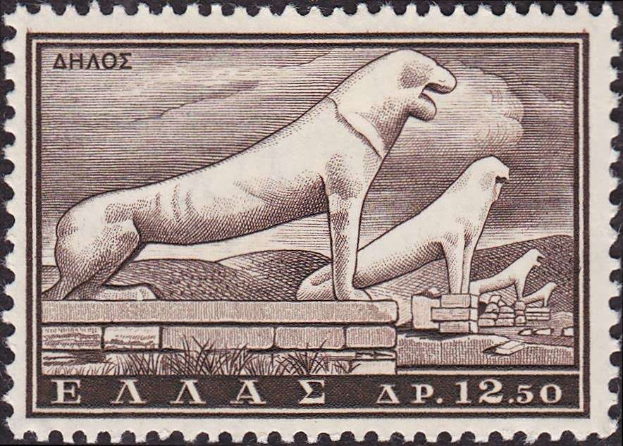 ελληνικό γραμματόσημο με τα λιοντάρια της Δήλου