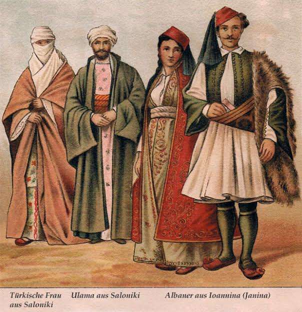 Παραδοσιακές φορεσιές Τούρκων της Θεσσαλονίκης και Αλβανών της Ηπείρου.