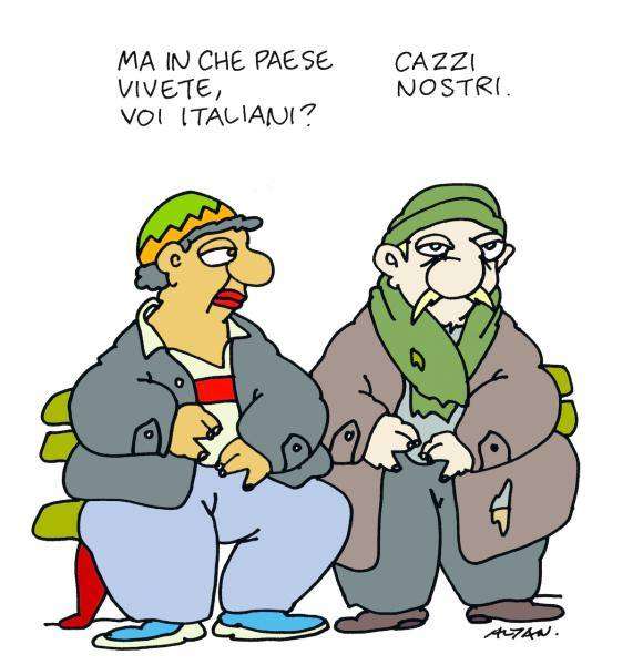 " - Μα σε τι χώρα ζείτε εσείς οι Ιταλοί;        - Στα παπάρια μας!  - σκίτσο του Αλτάν
