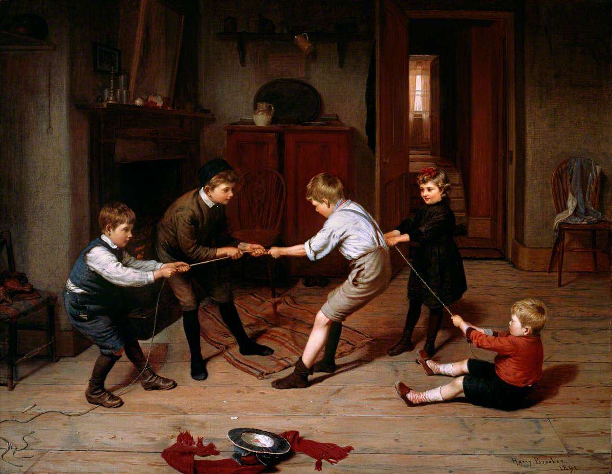 A Group of Children Playing at 'Tug of War' in a Domestic Interior Harry Brooker (1848–1940) The Geffrye, Museum of the Home