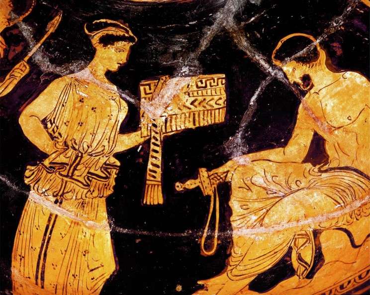 Οδυσσέας και Καλυψώ. Αθηναϊκό ερυθρόμορφο αγγείο, 450 π.Χ