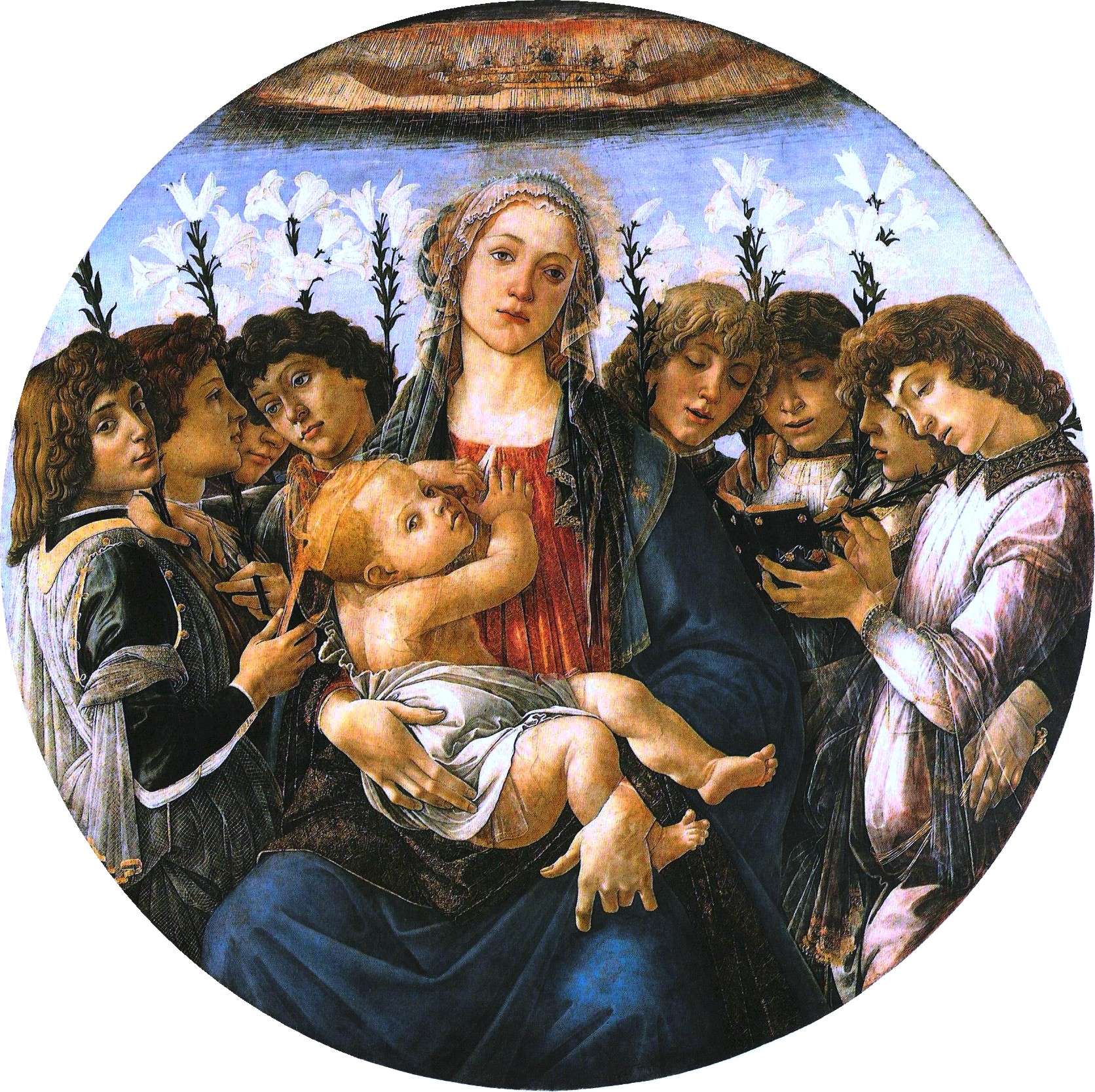 Σάντρο Μποττιτσέλλι. Η Θεοτόκος και οκτώ άγγελοι με κρίνα, περ. 1478