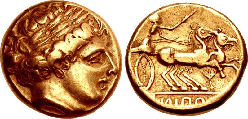 Νόμισμα των Ελβέτιων (Helvetii), ως κοντινή απομίμηση Φιλίππειου στατήρα, μέσα 3ου αιώνα π.Χ.