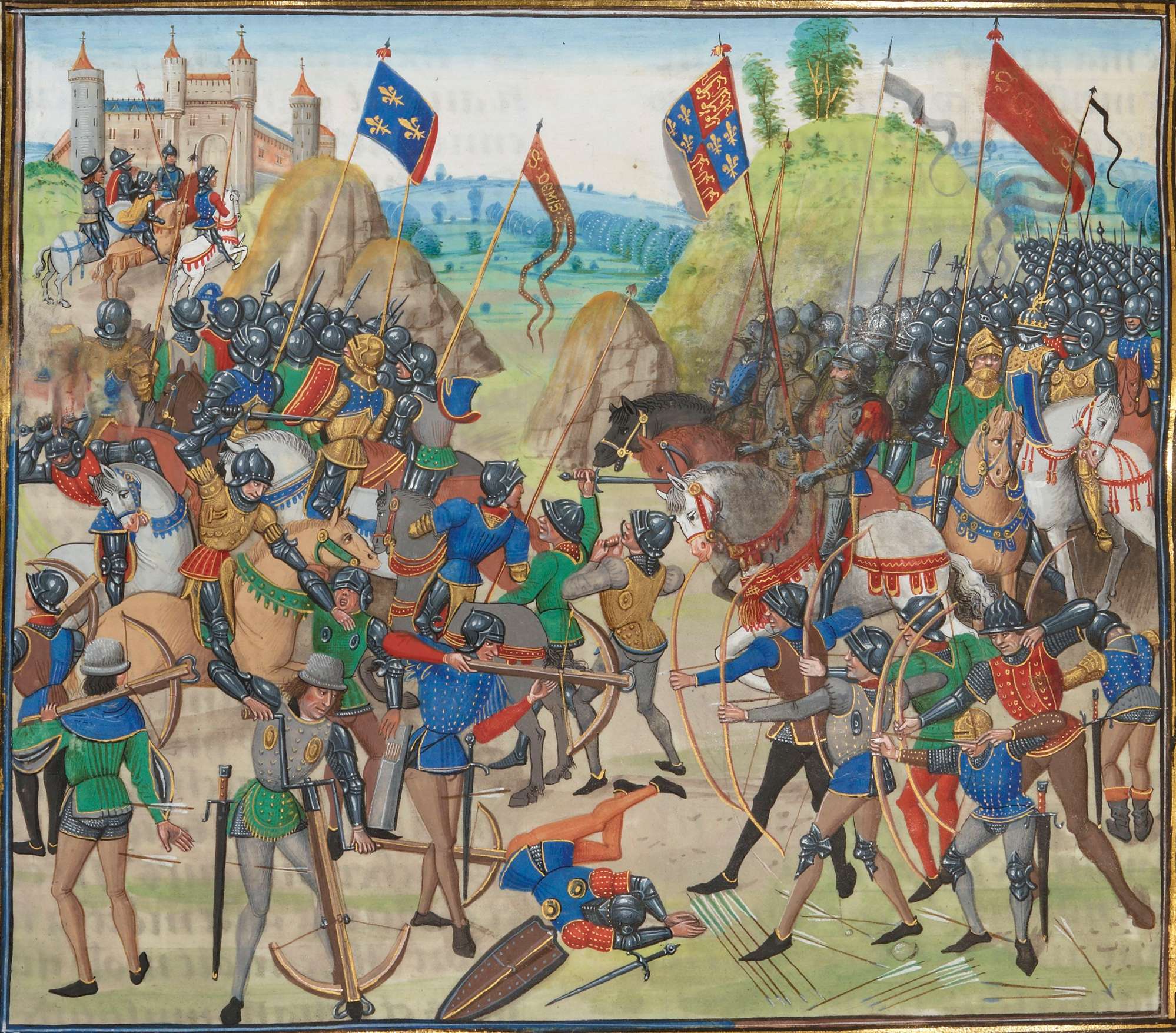Η μάχη του Κρεσύ 1346, μινιατούρα. La bataille de Crécy. Miniature de Loyset Liédet tirée des Chroniques de Jean Froissart.