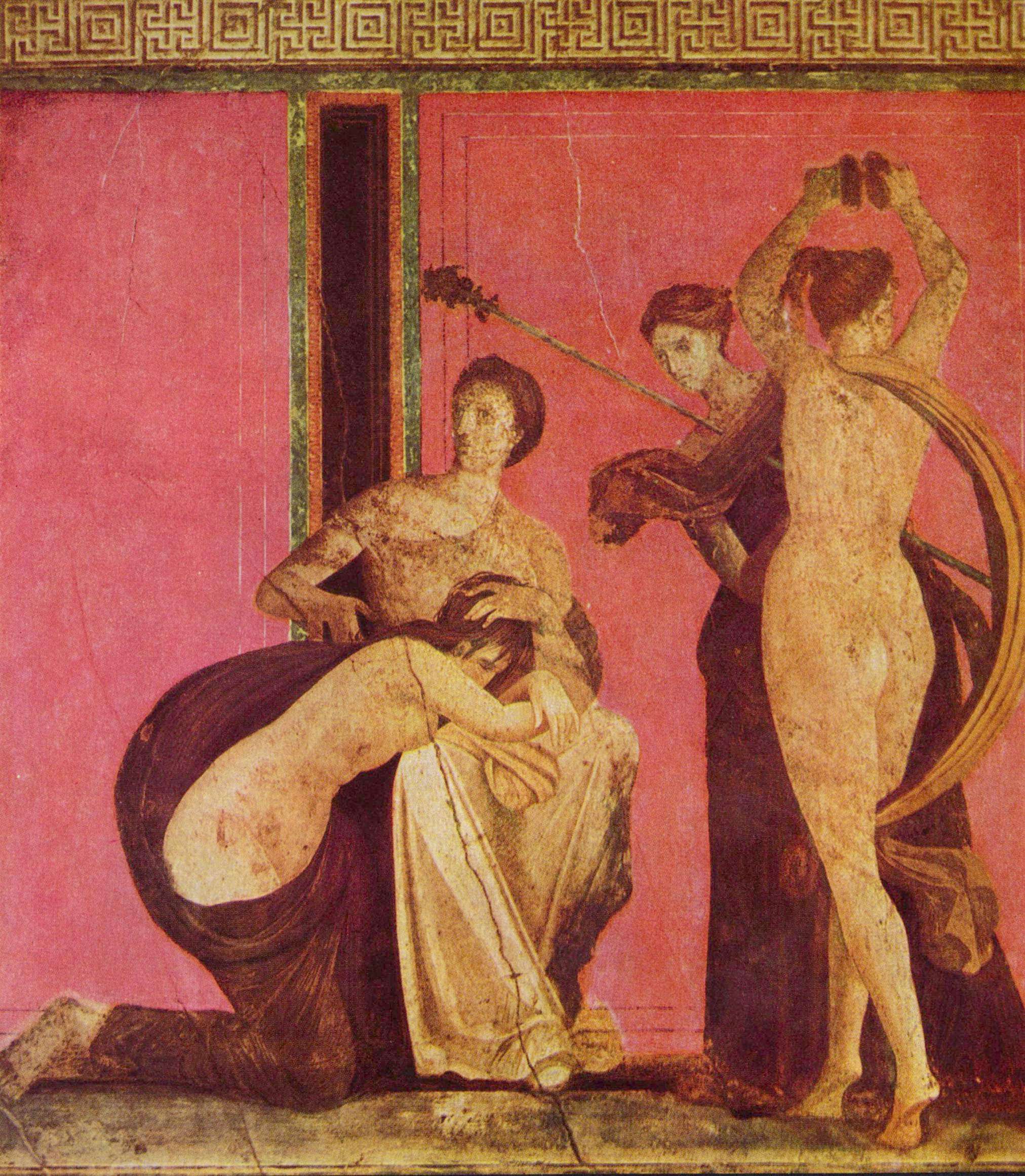 Τοιχογραφία από τη Βίλλα των Μυστηρίων στην Πομπηία. Θεωρείται ότι αναπαριστά βακχική ιερογαμία.