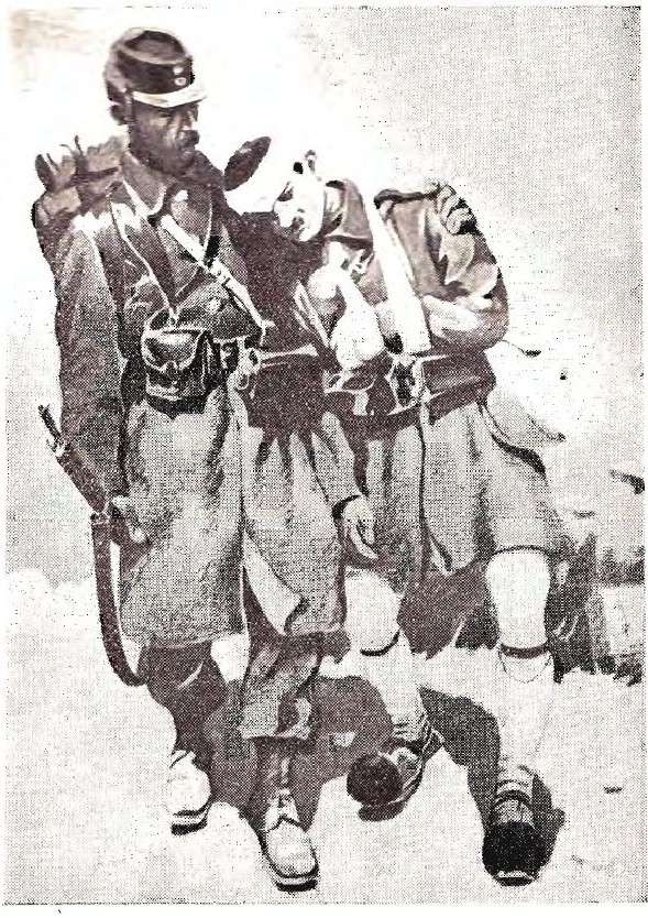 Έλληνες στρατιώτες στον πόλεμο του 1940. Απεικόνιση εποχής.