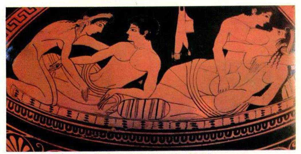 Σκηνή συμποσίου με δύο ζευγάρια. 6ος αιώνας π.Χ. Βρυξέλλες. Stage of symposium with two couples. 6th century BC Brussels.