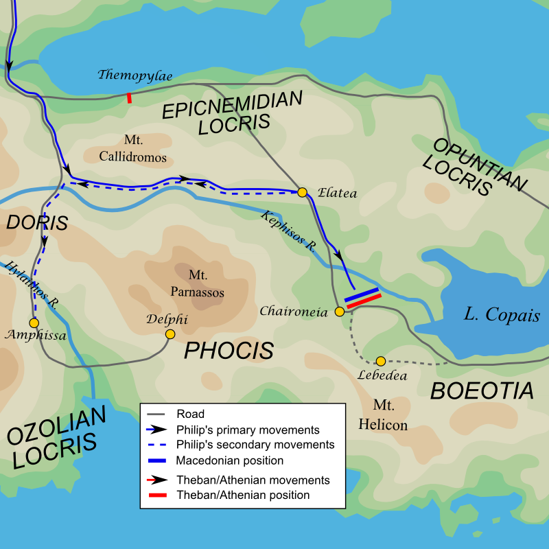 Μάχη της Χαιρώνειας (338 π.Χ.) Γραφική αναπαράσταση του σχεδίου της μάχης
