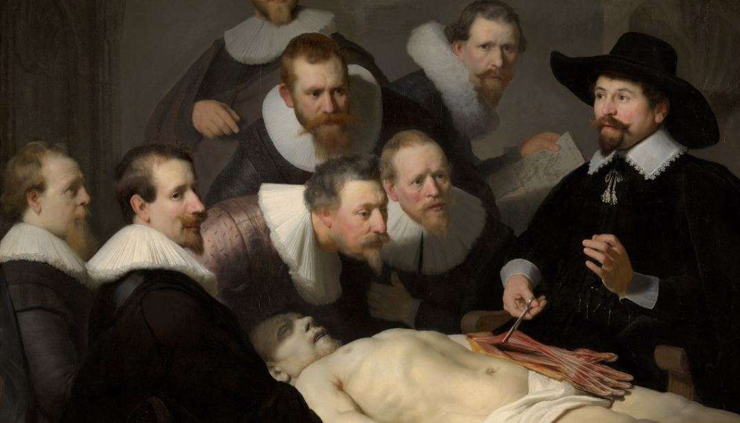 Ρέμπραντ Χάρμενσοον φαν Ράιν (15 Ιουλίου 1606 - 4 Οκτωβρίου 1669). Μάθημα ανατομίας του Δρ. Τουλπ, 1632. Χάγη, Mauritshuis.