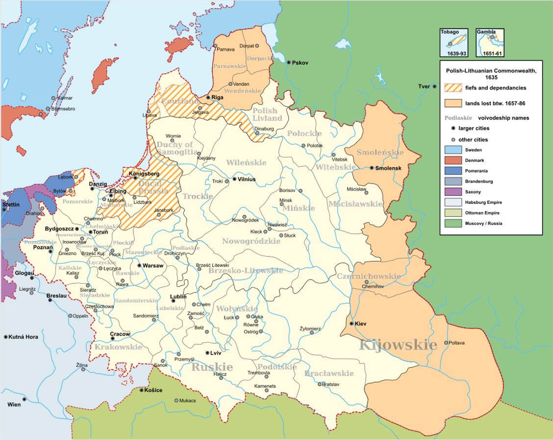 Η Πολωνική-Λιθουανική Κοινοπολιτεία κατά τη βασιλεία του Βλαντίσαλφ Δ΄ (περίπου 1635 μ.Χ.)