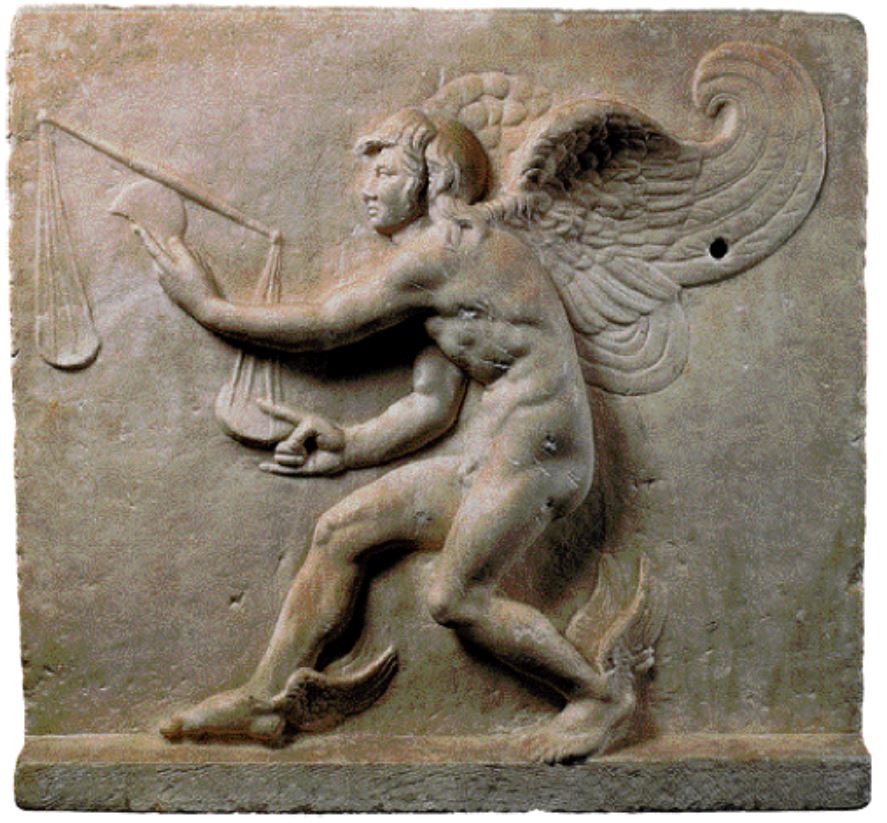 Σ’ ένα μαρμάρινο αλληγορικό ανάγλυφο, έργο του Λυσίππου (330 π.Χ.), απεικονίζεται ο «Καιρός», η «Ευκαιρία» δηλαδή, ως νέος άνδρας με φτερά στις πλάτες και μαλλιά μόνο στο μπροστινό μέρος της κεφαλής. Τορίνο, Μουσείο Αρχαίας Τέχνης.
